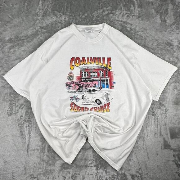 Vintage 2008 Coalville Super Cruise Classic Cars White Graphic T-shirt Size 2XL - Picture 1 of 8